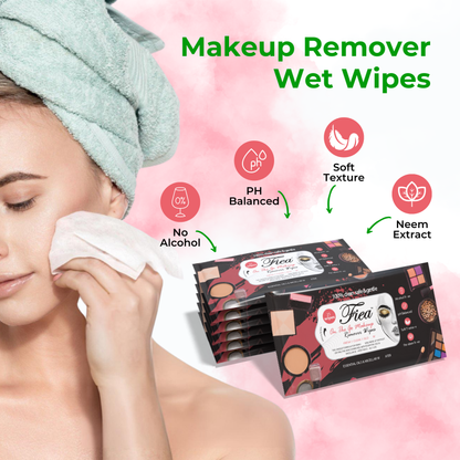 Fiea On The Go Makeup Remover Wipes Pack of 2 (50 Wipes) | Alcohol-free, and Dermatologically tested for all skin types, leaving skin refreshed and clean.