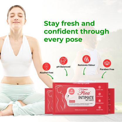 Fiea Intimate Wipes Pack of 3 (30 Wipes) | Infused with Aloe Vera and Vitamin E | pH Balanced, Skin-Friendly for Daily Hygiene | Prevents Itching, Dryness, Odor, and Allergies