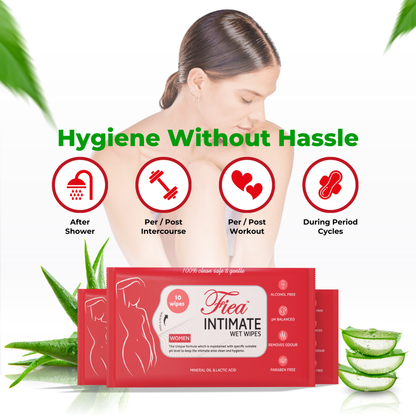 Fiea Intimate Wipes Pack of 3 (30 Wipes) | Infused with Aloe Vera and Vitamin E | pH Balanced, Skin-Friendly for Daily Hygiene | Prevents Itching, Dryness, Odor, and Allergies