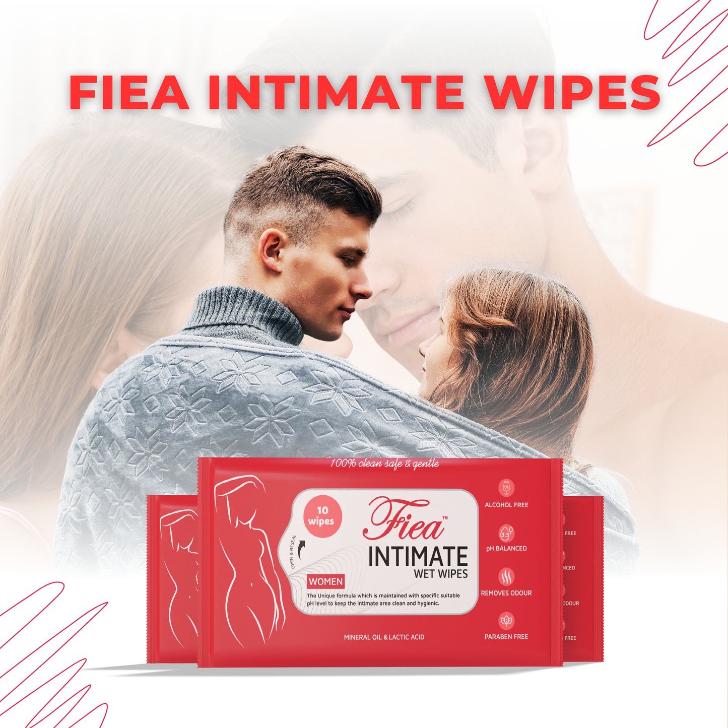 Fiea Intimate Wipes Pack of 3 (30 Wipes) | Infused with Aloe Vera and Vitamin E | pH Balanced, Skin-Friendly for Daily Hygiene | Prevents Itching, Dryness, Odor, and Allergies