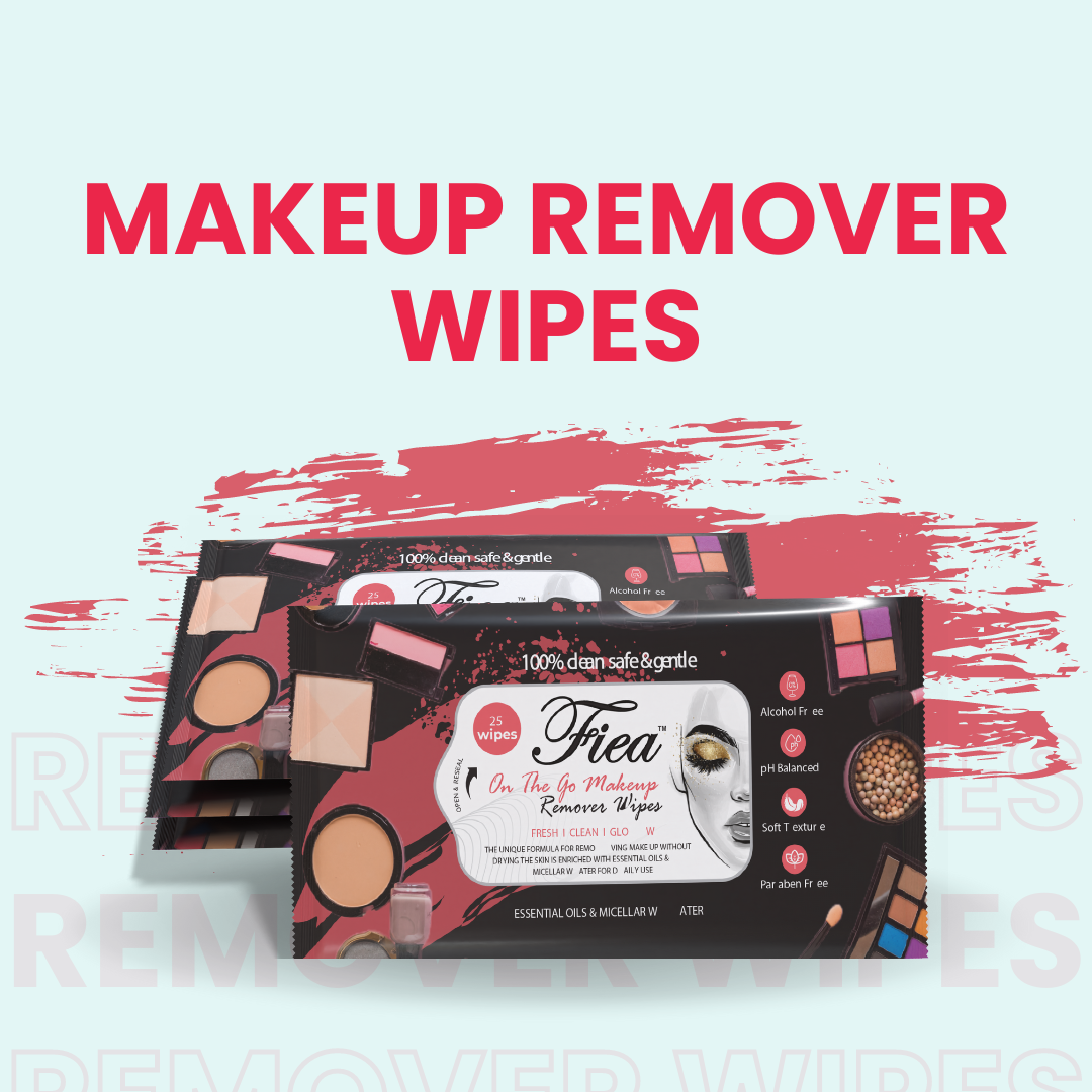 Fiea On The Go Makeup Remover Wipes Pack of 2 (50 Wipes) | Alcohol-free, and Dermatologically tested for all skin types, leaving skin refreshed and clean.