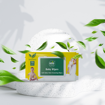 Eco Care Baby Wipes Pack of 2 (144 Wipes) | Soft Baby Skin Cleansing Wipes | Free from harsh chemicals, alcohol, parabens, and phthalates