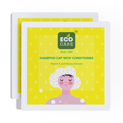 Eco Care Shampoo Cap Pack of 2 (2 Caps) | Waterless Shampooing | Perfect for bedridden patients, camping, traveling, or any situation where washing is impossible.