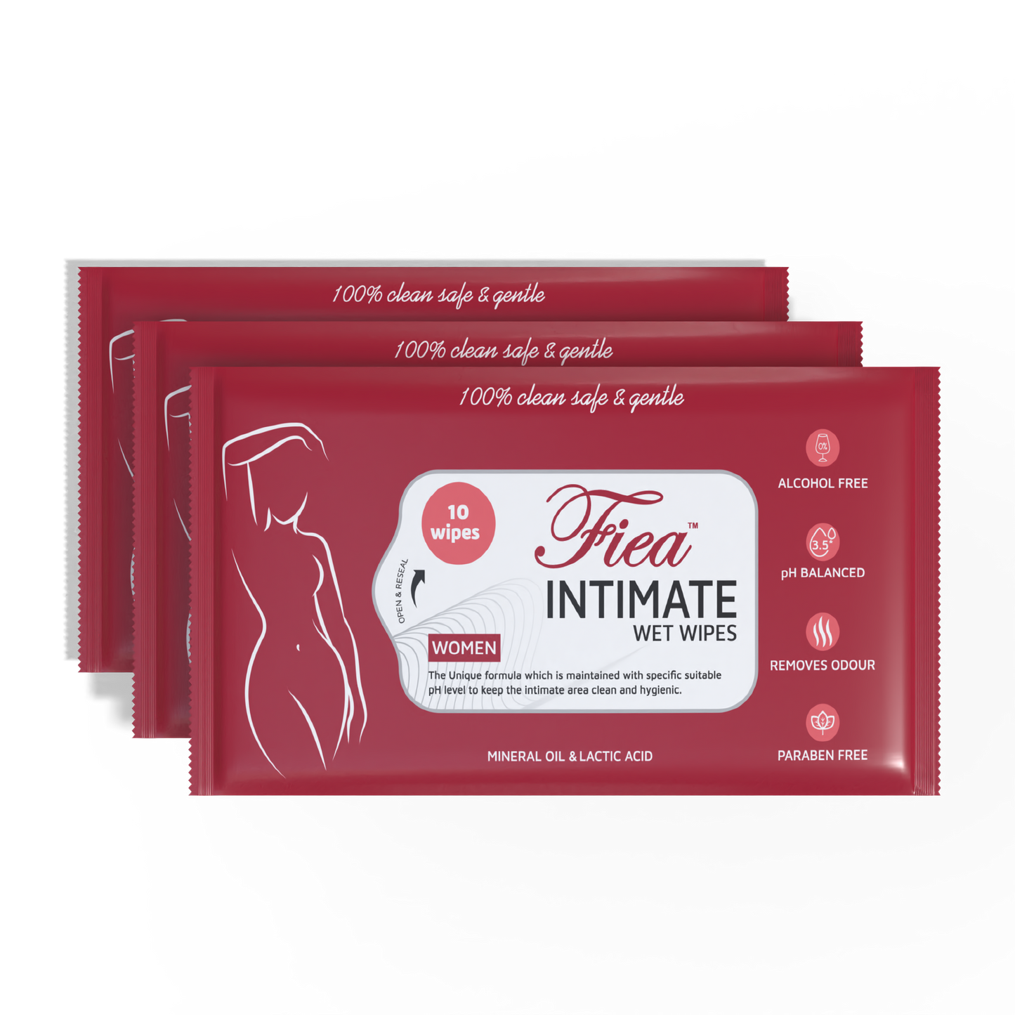 Fiea Intimate Wipes Pack of 3 (30 Wipes) | Infused with Aloe Vera and Vitamin E | pH Balanced, Skin-Friendly for Daily Hygiene | Prevents Itching, Dryness, Odor, and Allergies