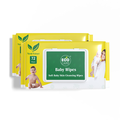 Eco Care Baby Wipes Pack of 2 (144 Wipes) | Soft Baby Skin Cleansing Wipes | Free from harsh chemicals, alcohol, parabens, and phthalates