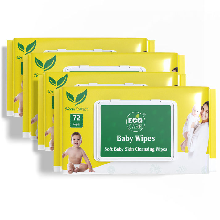Eco Care Baby Wipes Pack of 2 (144 Wipes) | Soft Baby Skin Cleansing Wipes | Free from harsh chemicals, alcohol, parabens, and phthalates