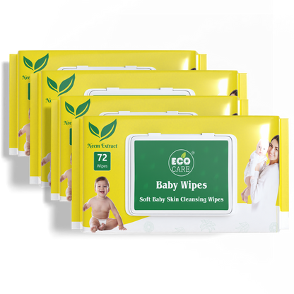 Eco Care Baby Wipes Pack of 2 (144 Wipes) | Soft Baby Skin Cleansing Wipes | Free from harsh chemicals, alcohol, parabens, and phthalates