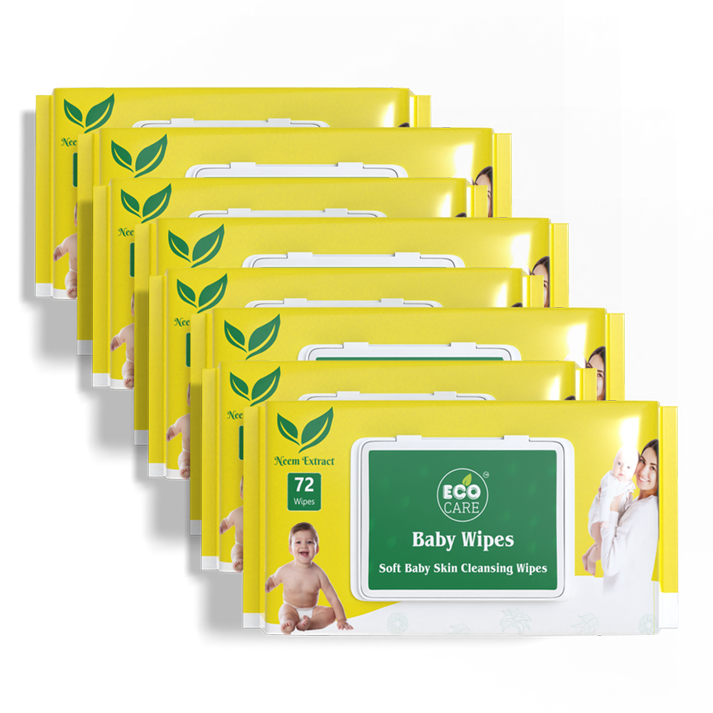 Eco Care Baby Wipes Pack of 2 (144 Wipes) | Soft Baby Skin Cleansing Wipes | Free from harsh chemicals, alcohol, parabens, and phthalates